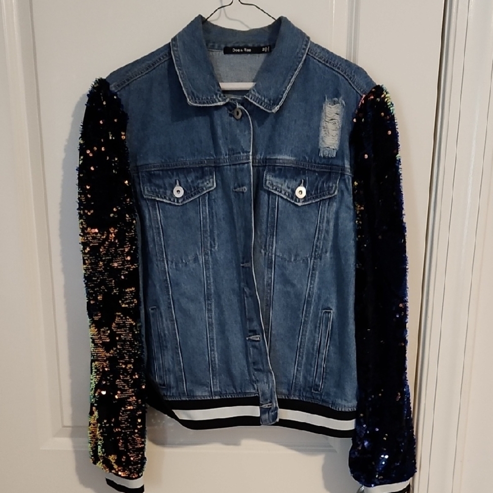 Denim&Co Blue Jean Jacket with Glamorous Sleeves